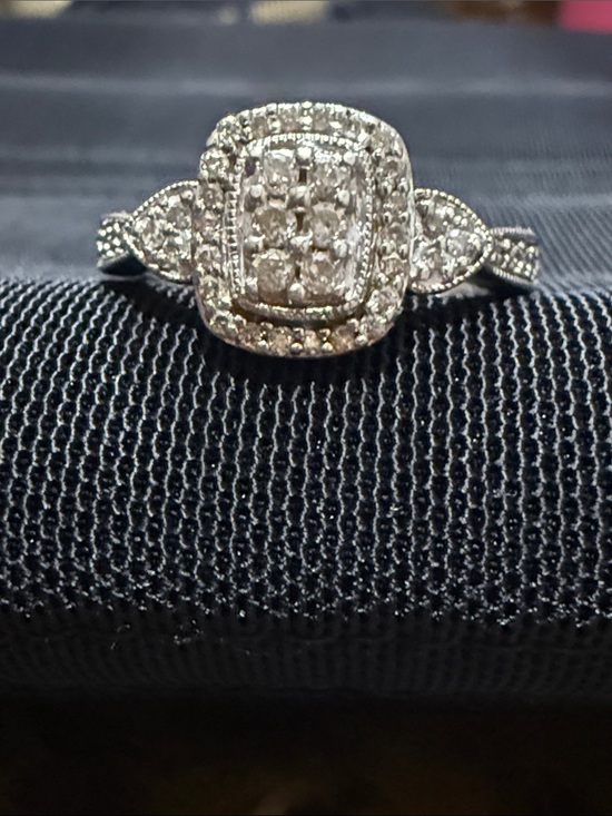 925 Sterling Silver Jewelry - Diamond Halo Cluster Ring in Sterling Silver&14k sz7